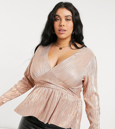 Плиссированный топ с баской и эффектом металлик ASOS DESIGN Curve-Золотистый