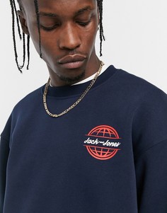 Темно-синий свитшот с круглым логотипом Jack & Jones Originals