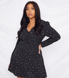 Черное чайное платье в горошек с длинными рукавами Missguided Plus-Черный цвет