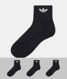 Набор из 3 пар черных носков до щиколотки с логотипом-трилистником adidas Originals-Черный цвет