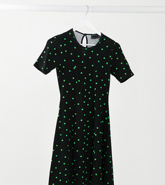 Черное чайное платье мини в ярко-зеленый горошек ASOS DESIGN Tall