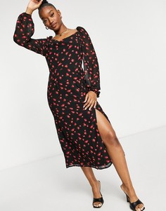 Платье миди с разрезом сбоку и цветочным принтом Missguided-Многоцветный