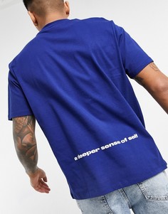 Темно-синяя свободная футболка с текстовым принтом на обратной стороне ASOS DESIGN-Темно-синий