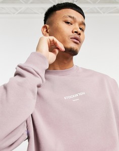 Пыльно-фиолетовый выбеленный oversized-свитшот с принтом и эффектом кислотной стирки ASOS DESIGN-Фиолетовый цвет
