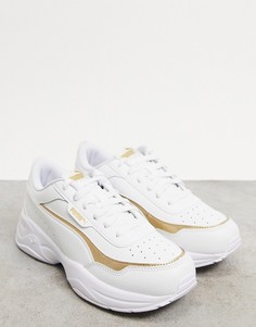 Белые кроссовки с золотыми вставками на массивной подошве Puma Cilia-Белый