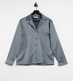 Серебристая атласная рубашка с отложным воротником от комплекта COLLUSION-Серый