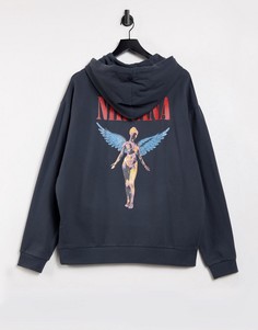 Черный выбеленный худи в стиле oversized с надписью "Nirvana" ASOS DESIGN-Серый