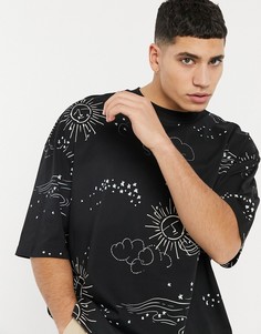 Трикотажная рубашка в стиле oversized со сплошным принтом созвездий ASOS DESIGN-Черный цвет