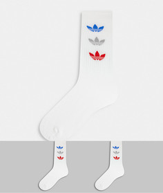 Набор из двух пар белых носков с вертикально расположенными трилистниками adidas Originals-Белый