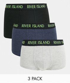 Набор из трех трусов-хипстеров с неоновой отделкой на поясе River Island-Серый