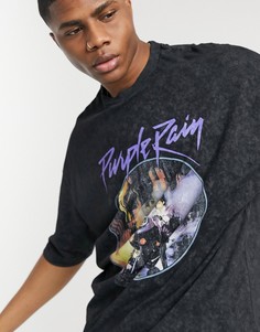 Черная футболка в стиле oversized с принтом спереди и эффектом кислотной стирки ASOS DESIGN Prince-Черный цвет