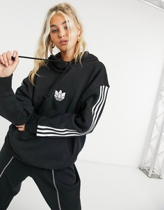 Черный oversize-худи с тремя полосками и 3D-логотипом adidas Originals adicolour