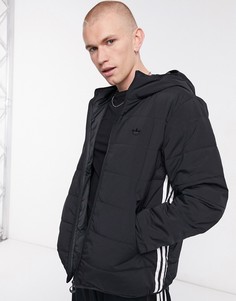 Черный пуховик с 3 полосками adidas Originals