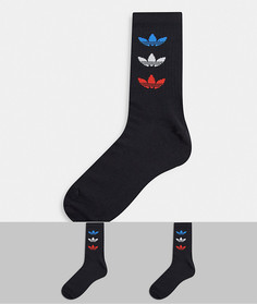 Набор из двух пар черных носков с расположенными вертикально трилистниками adidas Originals-Черный цвет