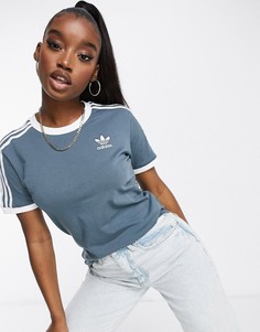 Голубая футболка с тремя полосками adidas Originals adicolor-Голубой