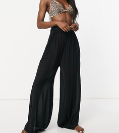 Черные широкие пляжные брюки-палаццо ASOS DESIGN Tall-Черный цвет