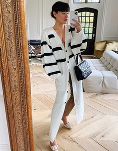 Удлиненный кардиган белого цвета с контрастными полосками In The Style x Lorna Luxe-Белый