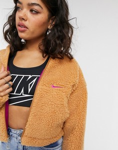 Светло-коричневая укороченная куртка из флиса под овчину New Look-Бежевый Nike