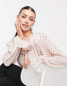 Пудровая блузка из добби с рюшами и открытой горловиной ASOS DESIGN-Розовый цвет