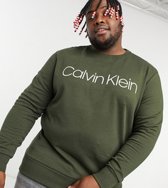 Свитшот оливкового цвета с большим логотипом Calvin Klein Big & Tall-Зеленый цвет