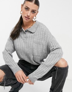 Серый oversized-джемпер в стиле регби с воротником и и карманом ASOS DESIGN
