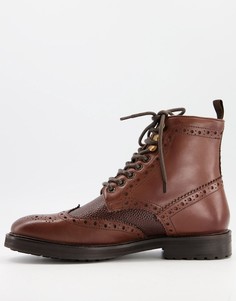 Коричневые кожаные ботинки броги с подкладкой из искусственного меха и коричневой подошвой ASOS DESIGN-Коричневый цвет