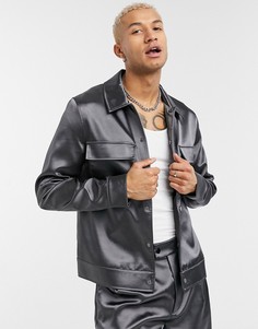 Темно-серая куртка харрингтон из атласной ткани ASOS DESIGN-Серый