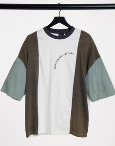 Футболка в стиле колор-блок и oversized с текстовым принтом из органического хлопка с эффектом кислотной стирки ASOS DESIGN-Многоцветный