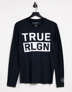Черный лонгслив с логотипом на груди True Religion-Черный цвет