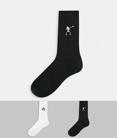 Набор из 2 пар спортивных носков с вышитыми скелетами ASOS DESIGN-Черный цвет