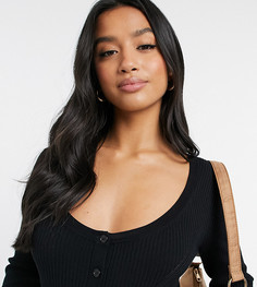 Черное трикотажное боди с пуговицами спереди ASOS DESIGN Petite-Черный цвет