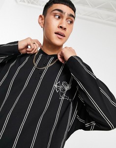 Oversized-лонгслив в черно-белую полоску с воротом в стиле бомбер ASOS DESIGN-Многоцветный