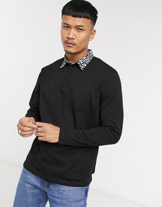 Черный лонгслив-поло свободного кроя с контрастным воротником ASOS DESIGN-Черный цвет