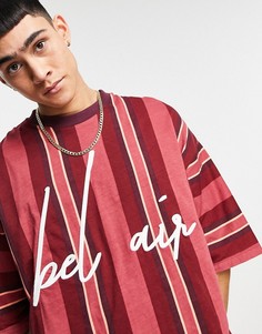 Бордовая oversized-футболка в полоску с вышитой надписью ASOS DESIGN-Красный