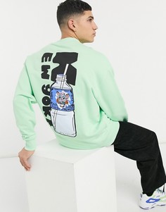 Oversized-свитшот в интенсивный рубчик, с принтом "New York" на спине ASOS DESIGN-Зеленый цвет