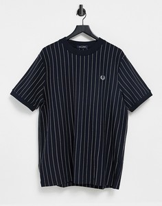 Темно-синяя футболка из пике в вертикальную полоску Fred Perry-Темно-синий