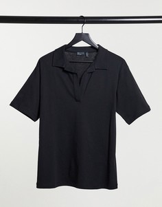 Черная футболка-поло в стиле oversized с отделкой на воротнике ASOS DESIGN-Черный