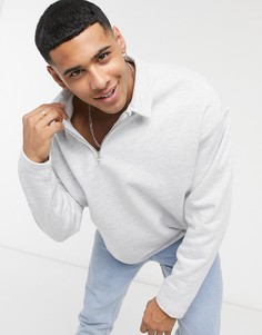 Белый меланжевый свитшот в стиле oversized с воротником поло ASOS DESIGN