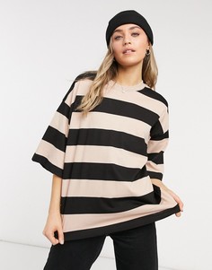 Свободная футболка в стиле oversized в широкую черную и светло-коричневую полоску ASOS DESIGN-Многоцветный