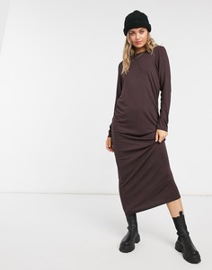 Платье-футболка макси шоколадного цвета с длинными рукавами ASOS DESIGN-Коричневый цвет
