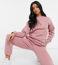 Розовый меланжевый спортивный костюм из свитшота в стиле oversized с вышивкой и джоггеров в стиле oversized ASOS DESIGN Petite-Розовый цвет