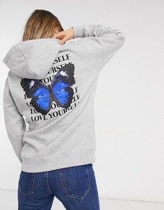Худи серого цвета с логотипом с бабочкой New Look-Черный цвет