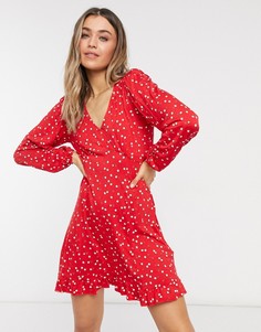 Красное трикотажное чайное платье с цветочным принтом New Look-Красный