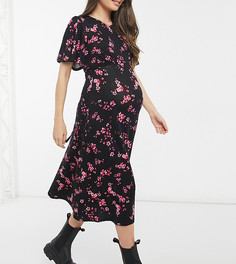 Платье миди с завязкой на спине и цветочным принтом New Look Maternity-Черный цвет