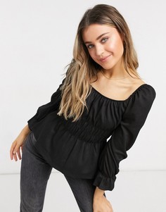 Черный топ со сборками на талии New Look-Черный цвет