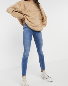 Синие выбеленные джинсы скинни с завышенной талией и потертостями Vero Moda Sophia-Голубой