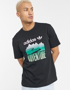Черная футболка с принтом "Adventure" adidas Originals-Черный цвет
