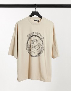 Футболка в стиле oversized бежевого цвета с принтом херувимов спереди ASOS DESIGN-Бежевый