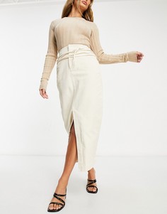 Джинсовая юбка миди цвета экрю с завязкой спереди ASOS DESIGN-Бежевый