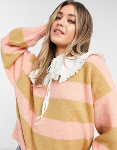 Джемпер в полоску со съемным тканым воротником ASOS DESIGN-Светло-бежевый